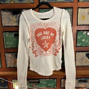 We The Free Cream Ribbed Top with Red Graphic